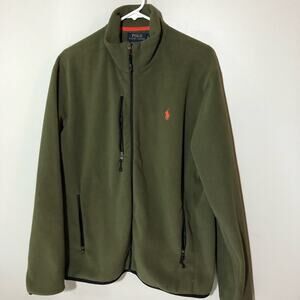 Polo Ralph Lauren mens L olive green orange pony performance full zip fleece